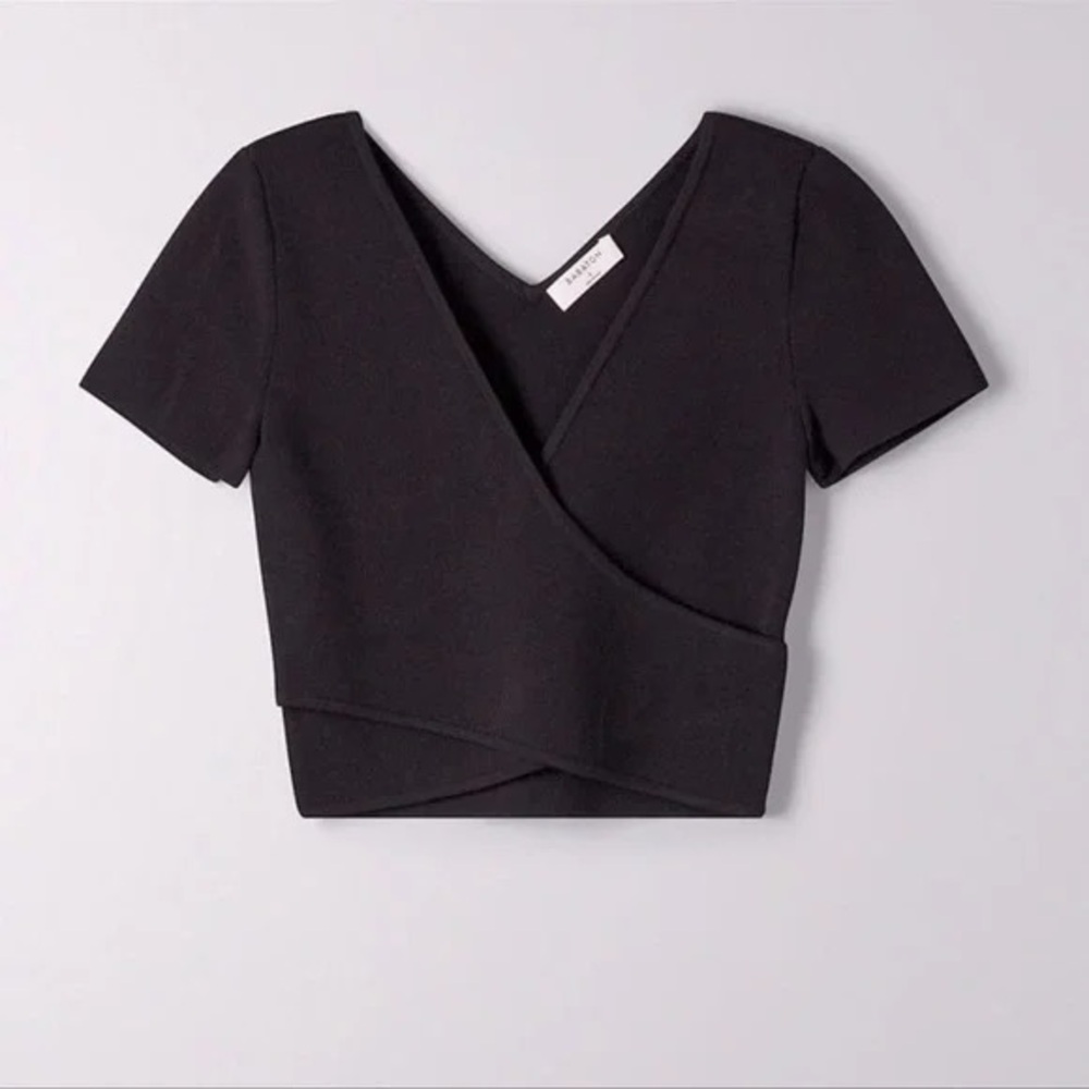 Babaton Sculp Knit Cross-Front Black Top